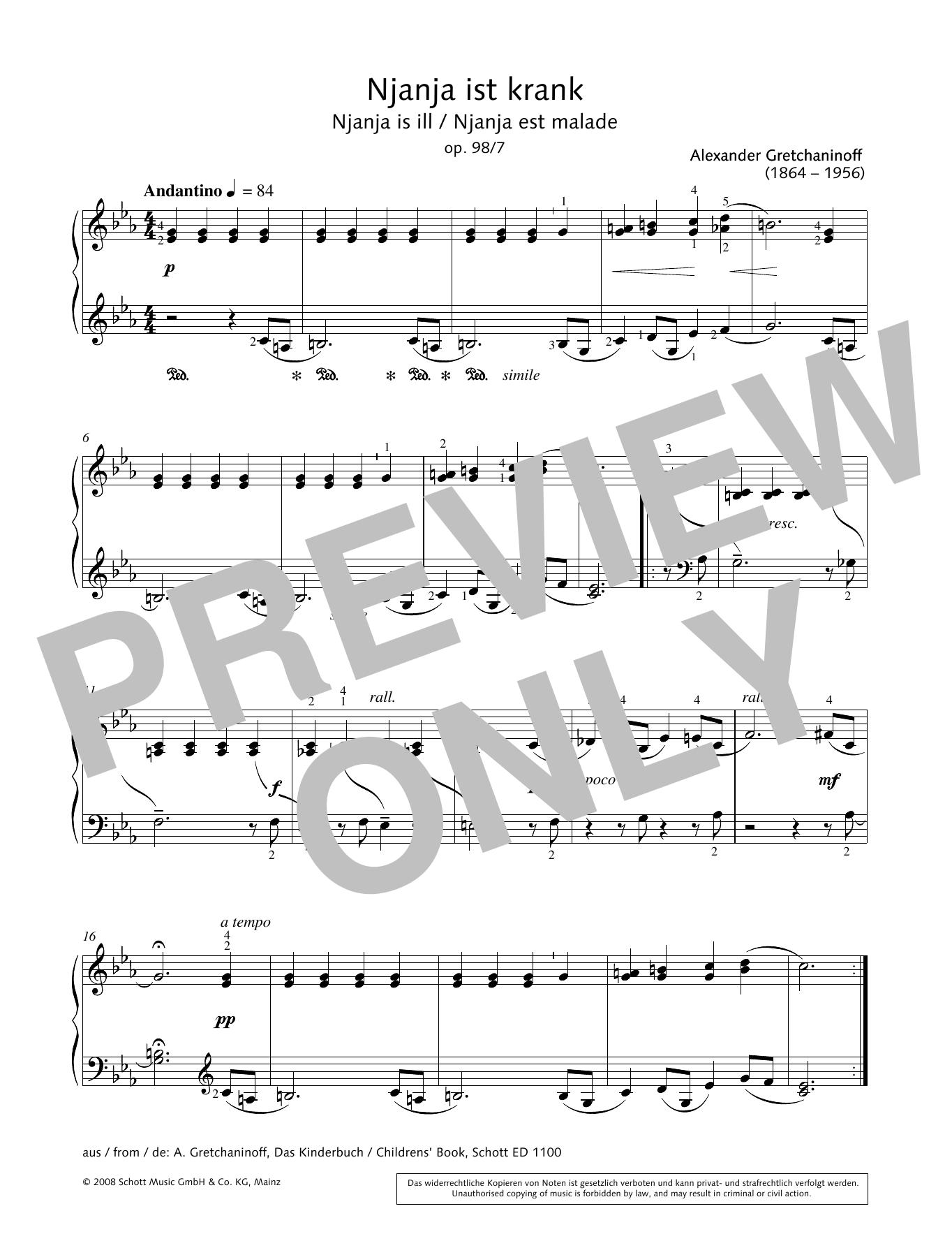 Download Hans-Gunter Heumann Njanja is ill Sheet Music and learn how to play Piano Solo PDF digital score in minutes