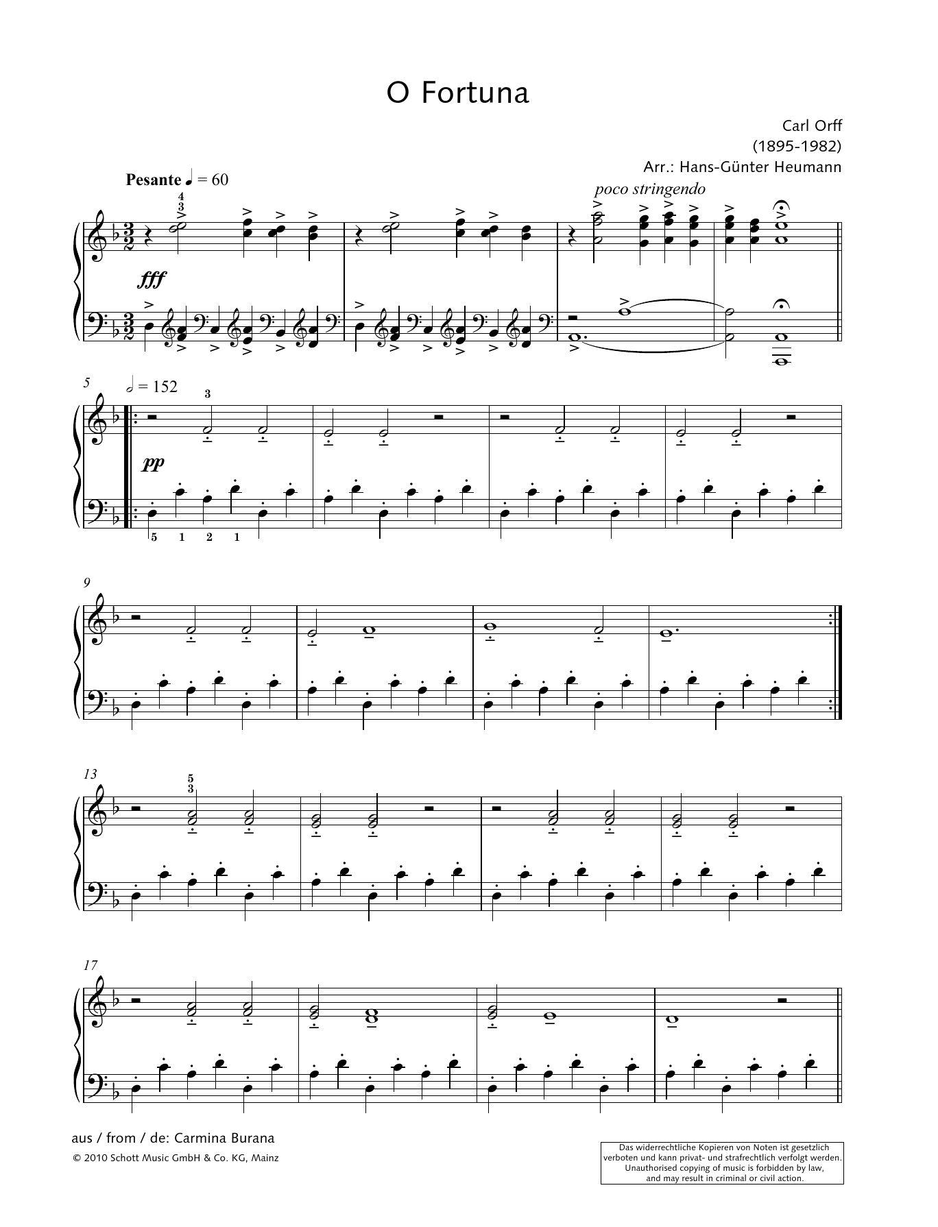 Download Hans-Gunter Heumann O Fortuna Sheet Music and learn how to play Piano Solo PDF digital score in minutes