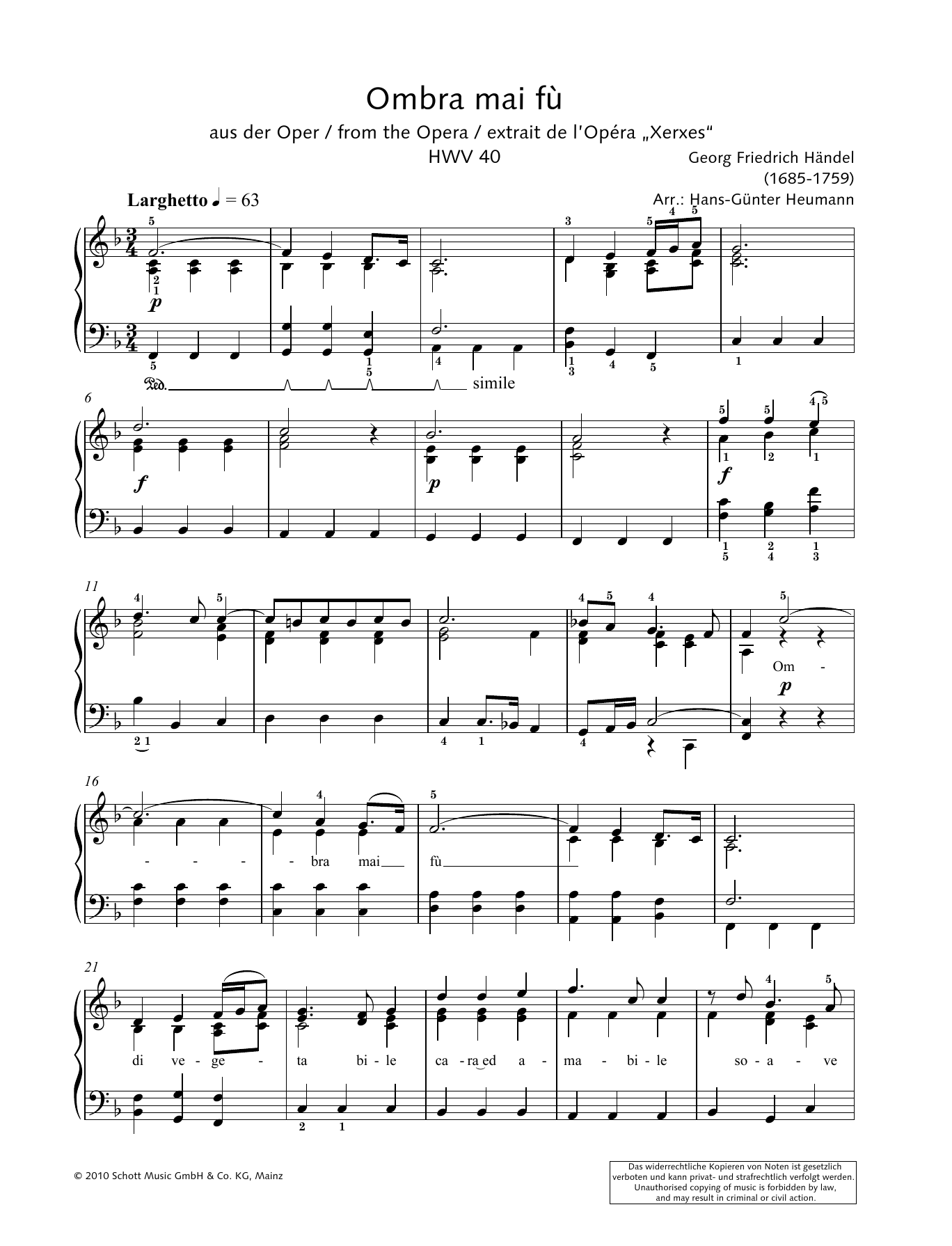 Download Hans-Gunter Heumann Ombra mai fu Sheet Music and learn how to play Piano Solo PDF digital score in minutes
