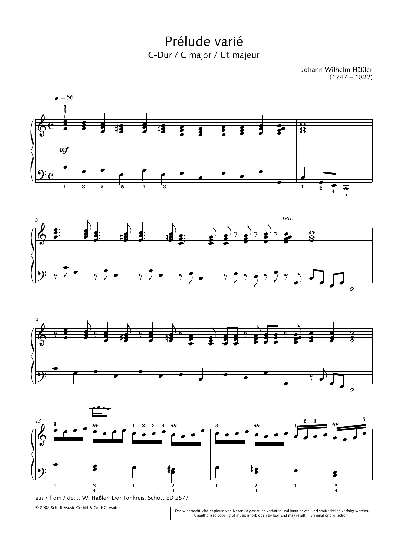 Download Hans-Gunter Heumann Prélude varié in C major Sheet Music and learn how to play Piano Solo PDF digital score in minutes