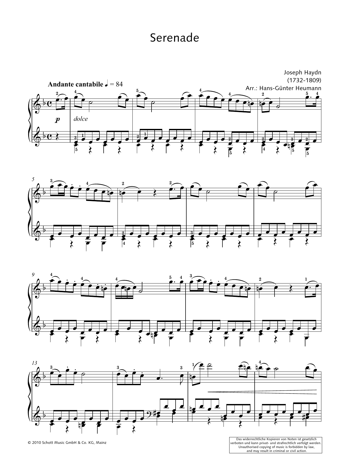 Download Hans-Gunter Heumann Serenade Sheet Music and learn how to play Piano Solo PDF digital score in minutes