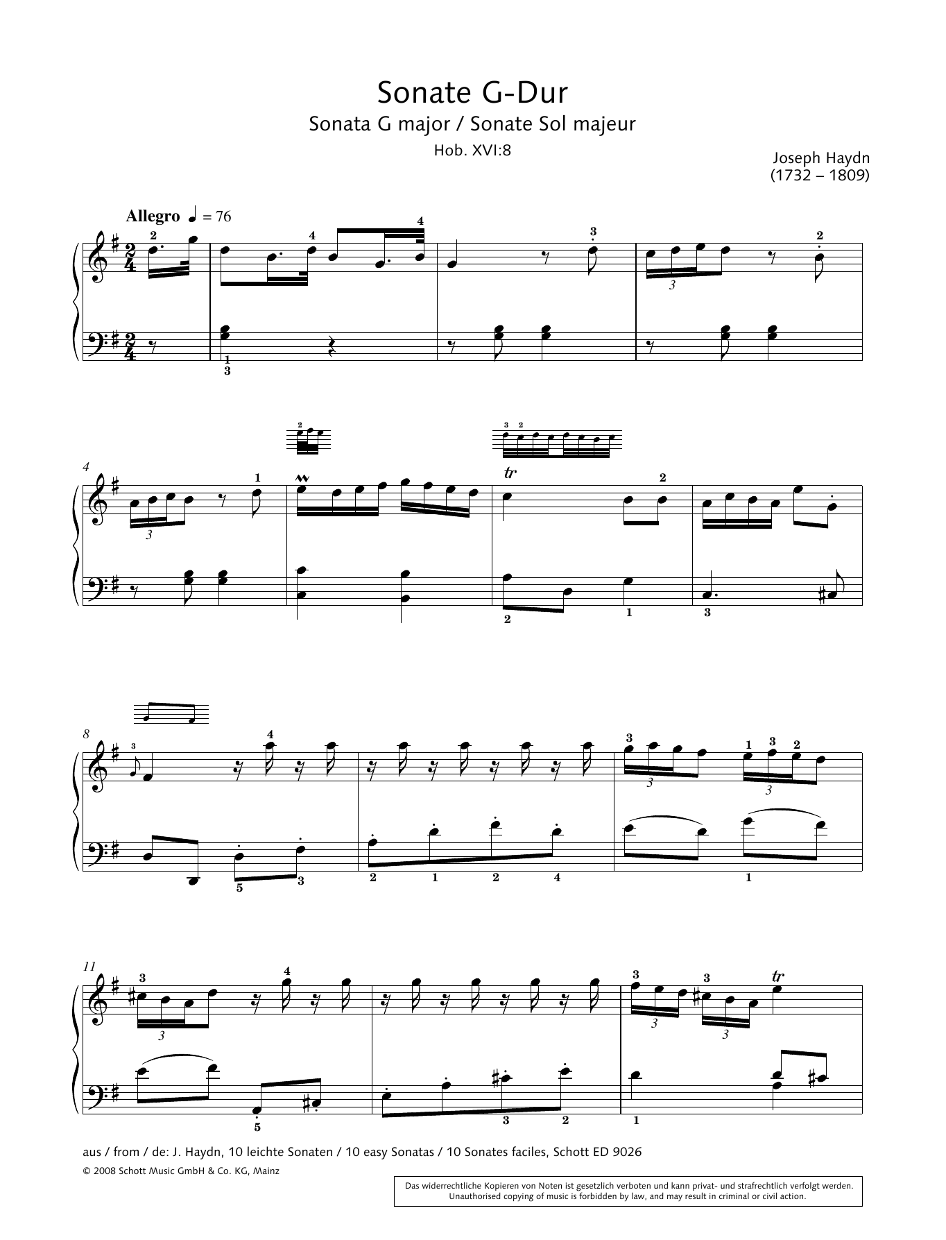 Download Hans-Gunter Heumann Sonata in G Major Sheet Music and learn how to play Piano Solo PDF digital score in minutes