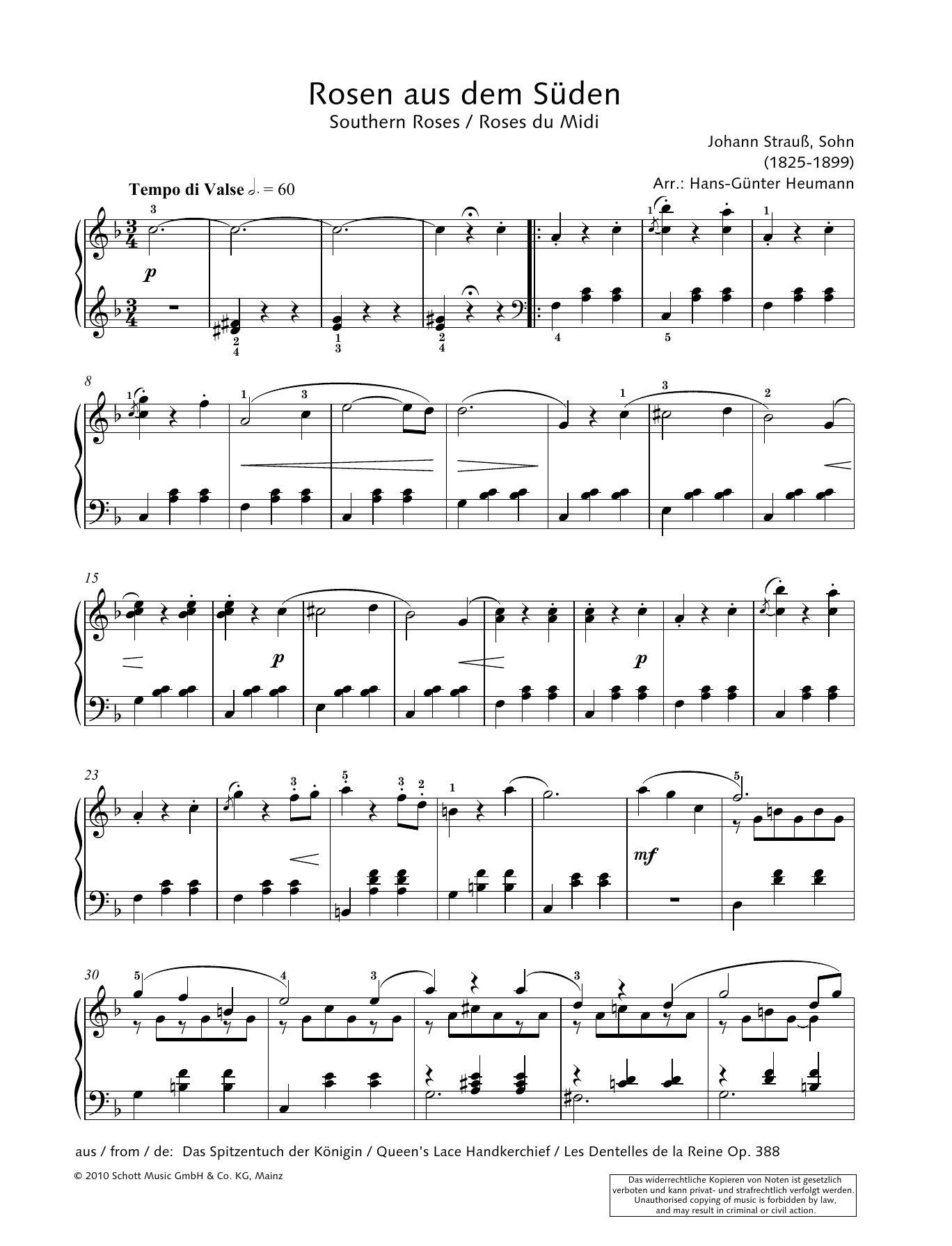 Download Hans-Gunter Heumann Southern Roses Sheet Music and learn how to play Piano Solo PDF digital score in minutes