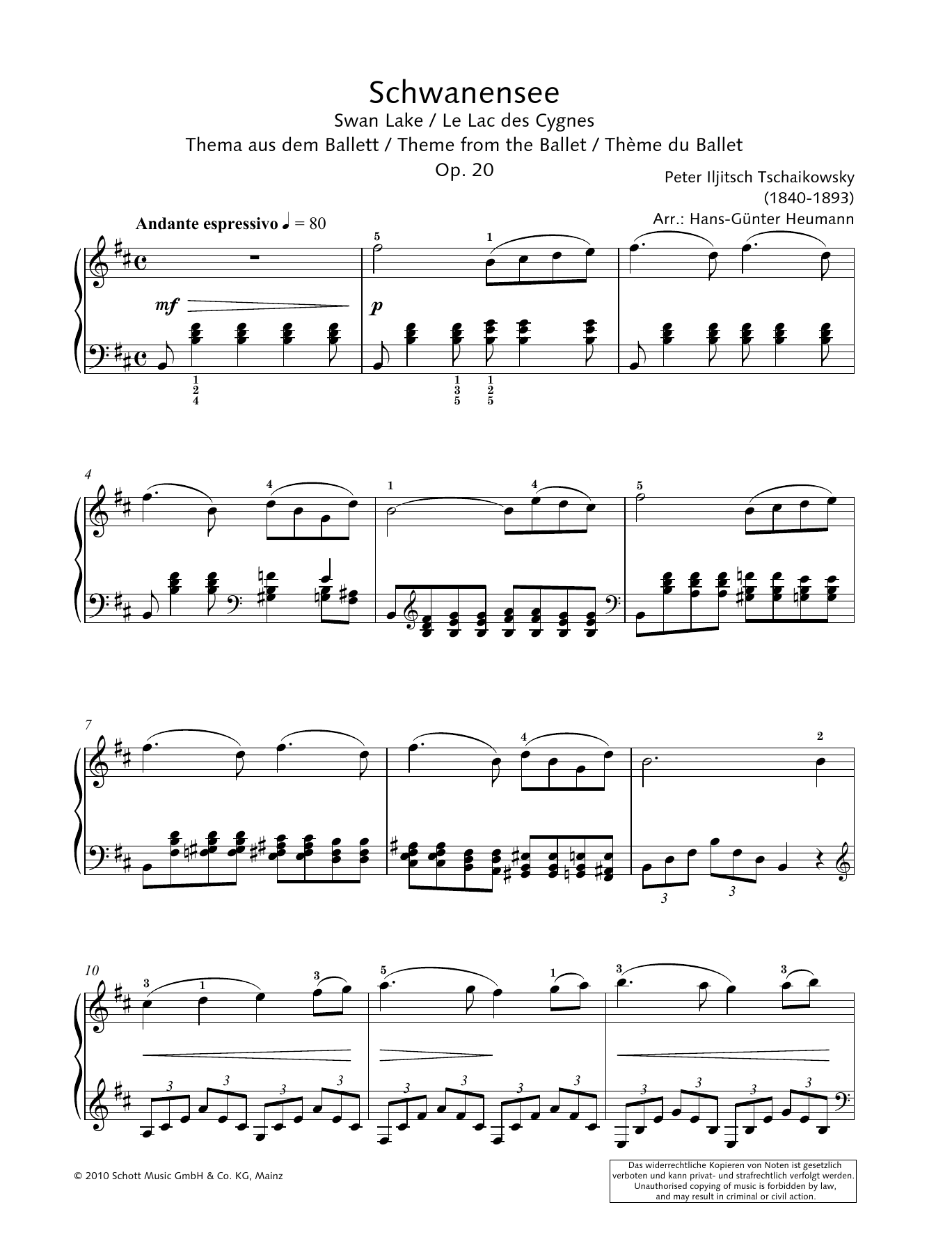 Download Hans-Gunter Heumann Swan Lake Sheet Music and learn how to play Piano Solo PDF digital score in minutes