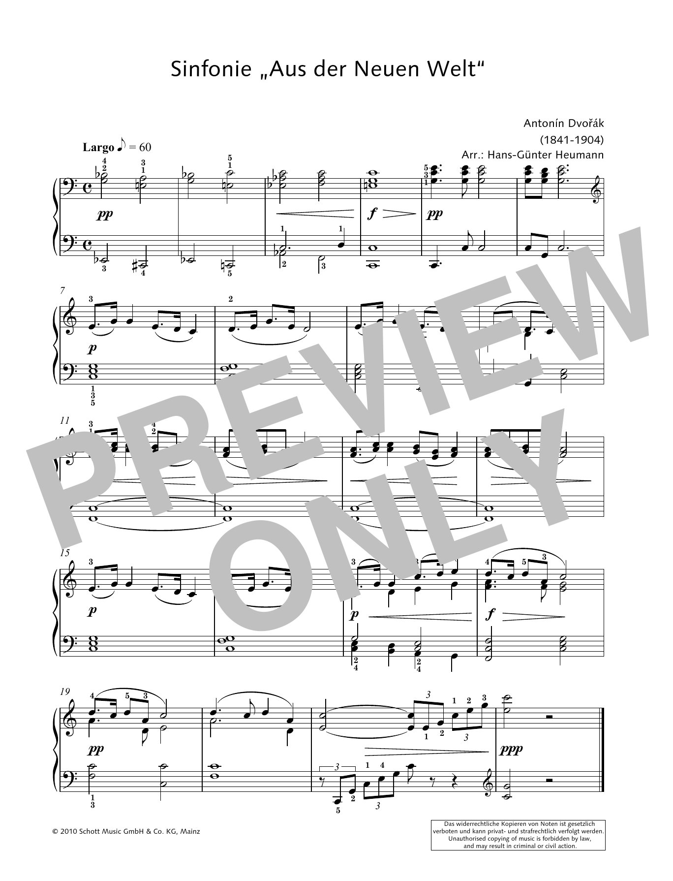 Download Hans-Gunter Heumann Symphony from the New World in E minor Sheet Music and learn how to play Piano Solo PDF digital score in minutes