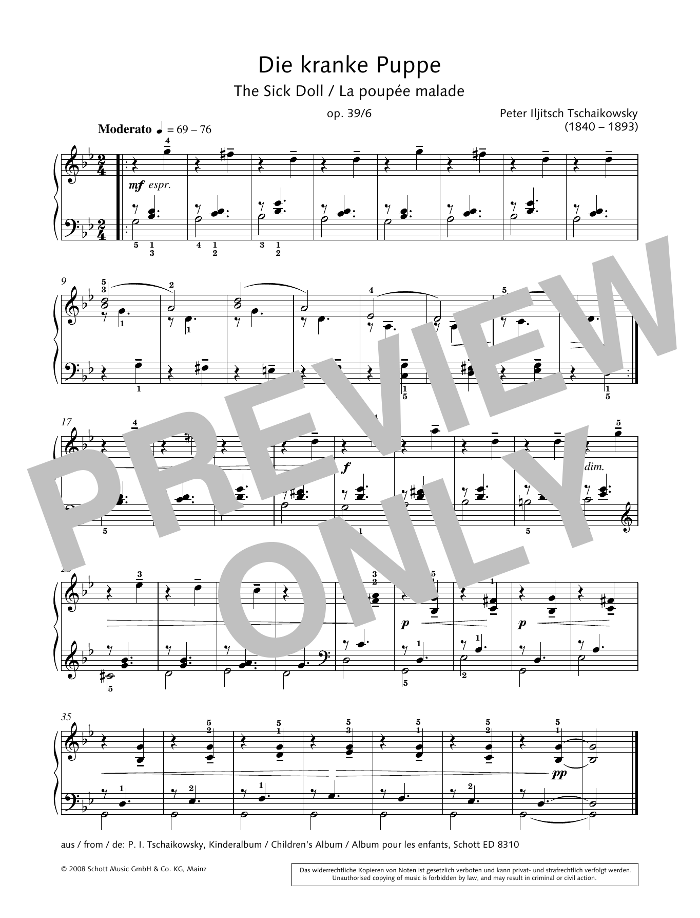 Download Hans-Gunter Heumann The Sick Doll Sheet Music and learn how to play Piano Solo PDF digital score in minutes