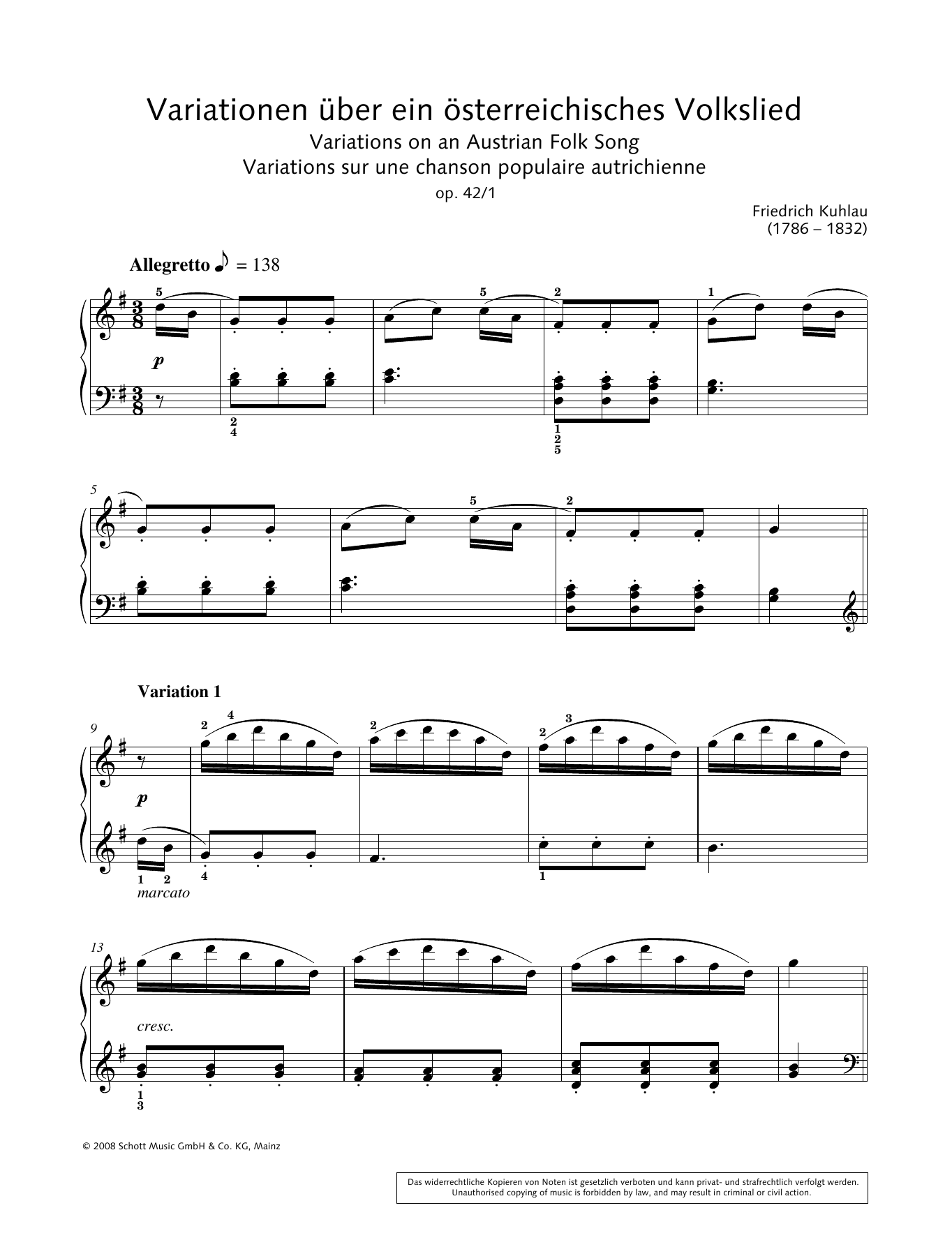 Download Hans-Gunter Heumann Variations on an Austrian Folk Song Sheet Music and learn how to play Piano Solo PDF digital score in minutes