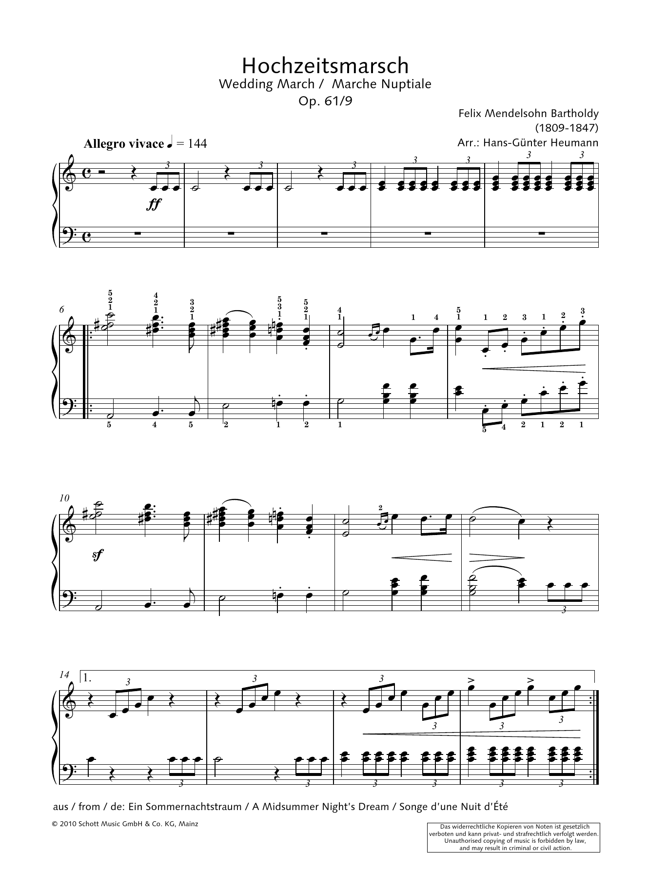 Download Hans-Gunter Heumann Wedding March Sheet Music and learn how to play Piano Solo PDF digital score in minutes