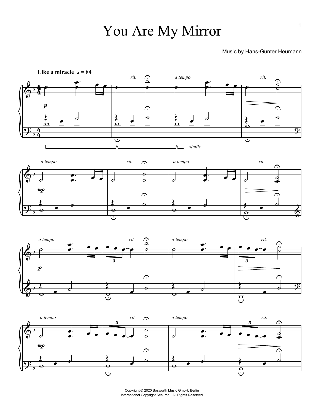 Download Hans-Günter Heumann You Are My Mirror Sheet Music and learn how to play Piano Solo PDF digital score in minutes
