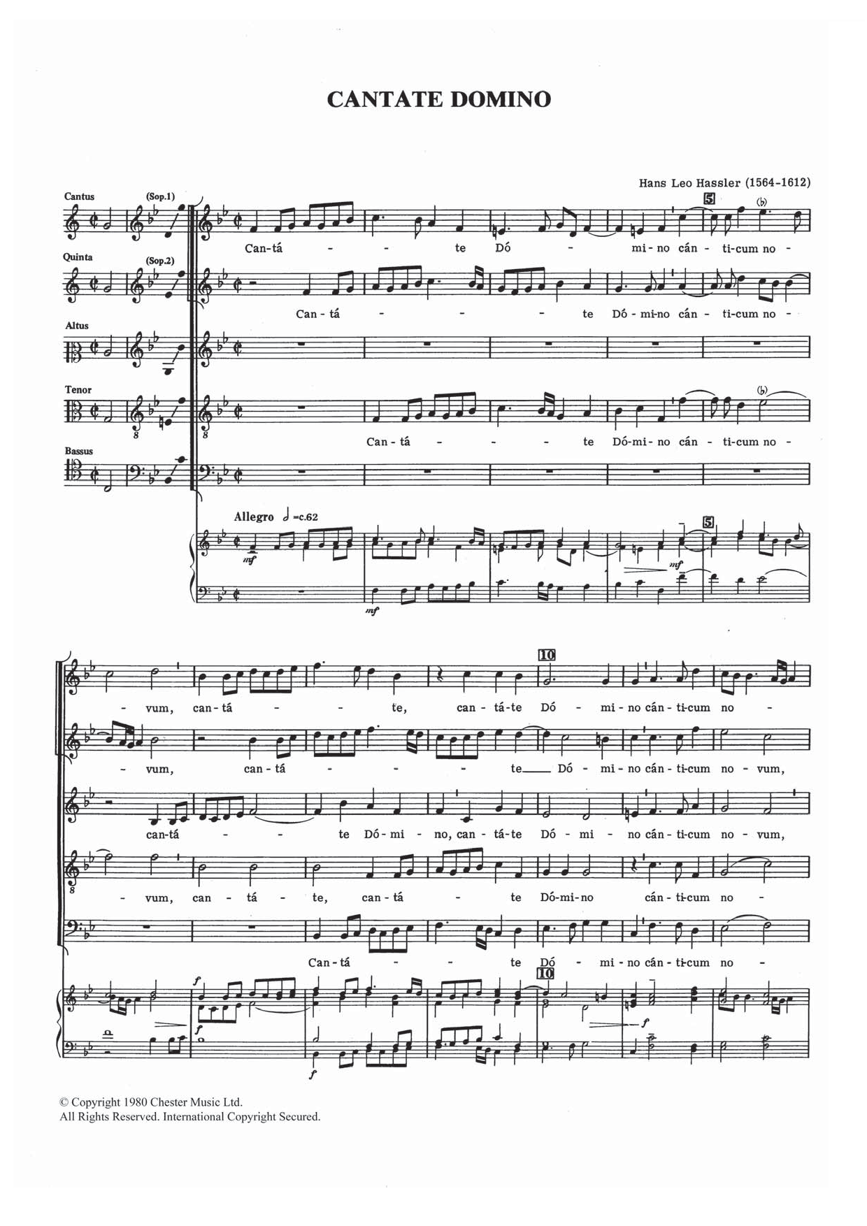 Download Hans Leo Hassler Cantate Domino Sheet Music and learn how to play Choral SSATB PDF digital score in minutes