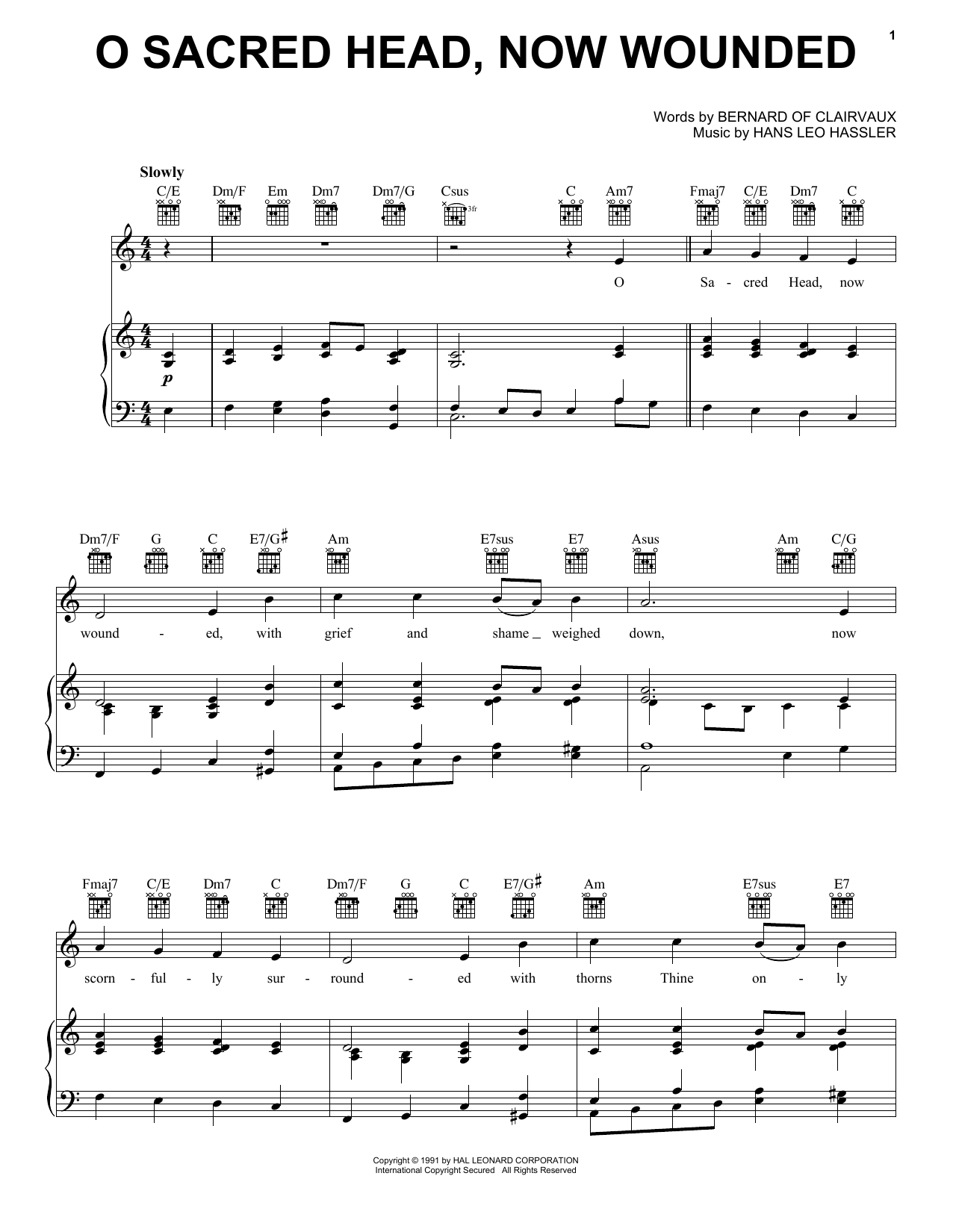 Download Hans Leo Hassler O Sacred Head, Now Wounded Sheet Music and learn how to play Piano, Vocal & Guitar Chords (Right-Hand Melody) PDF digital score in minutes