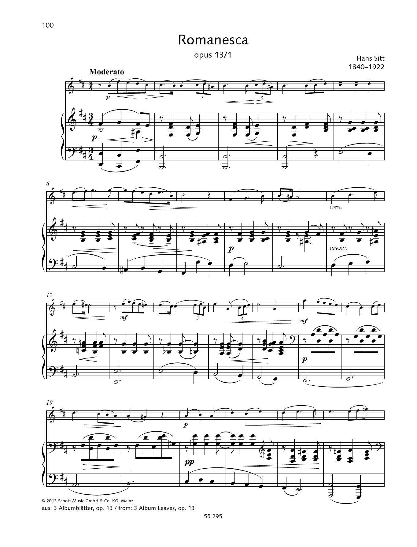 Download Hans Sitt Romanesca Sheet Music and learn how to play String Solo PDF digital score in minutes