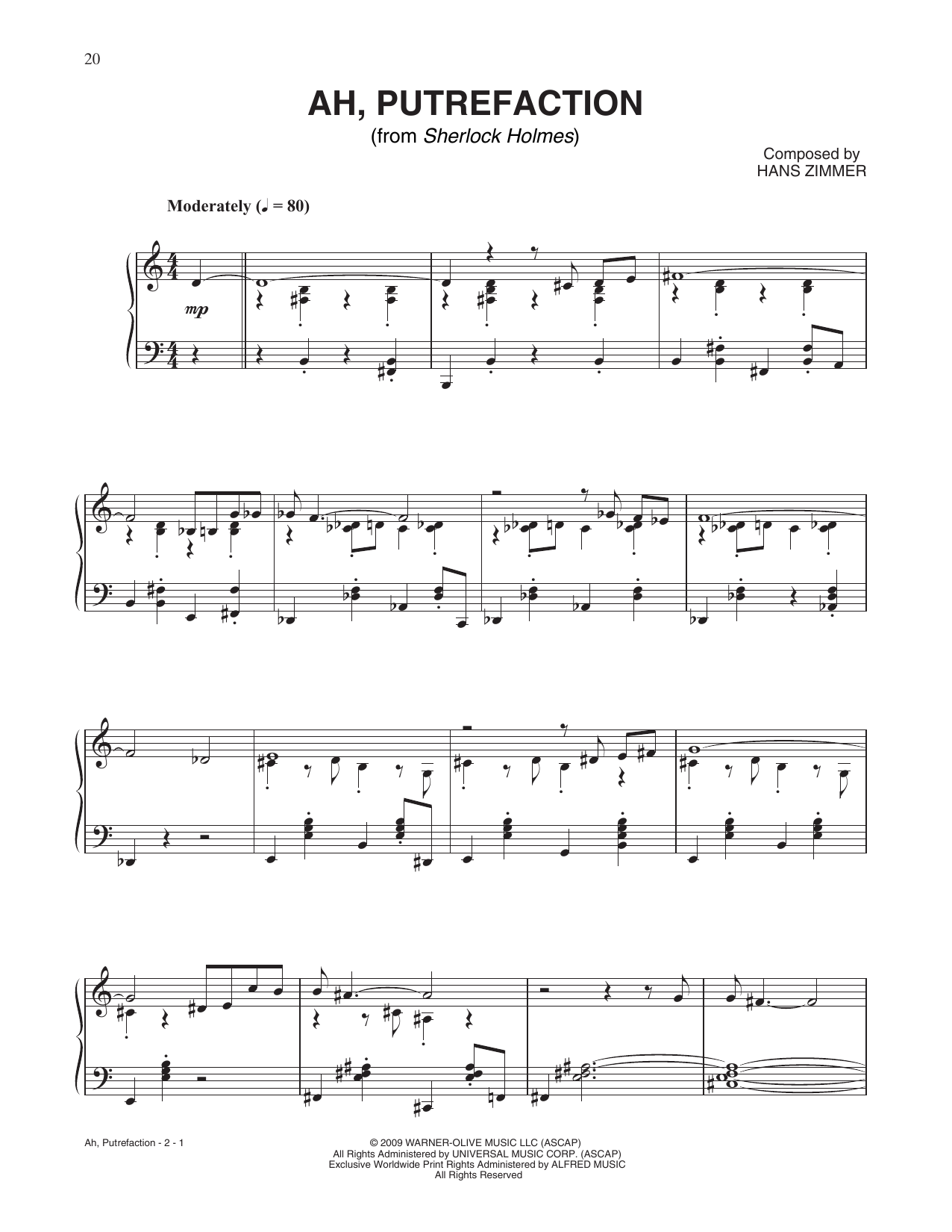 Download Hans Zimmer Ah, Putrefaction (from Sherlock Holmes) Sheet Music and learn how to play Piano Solo PDF digital score in minutes