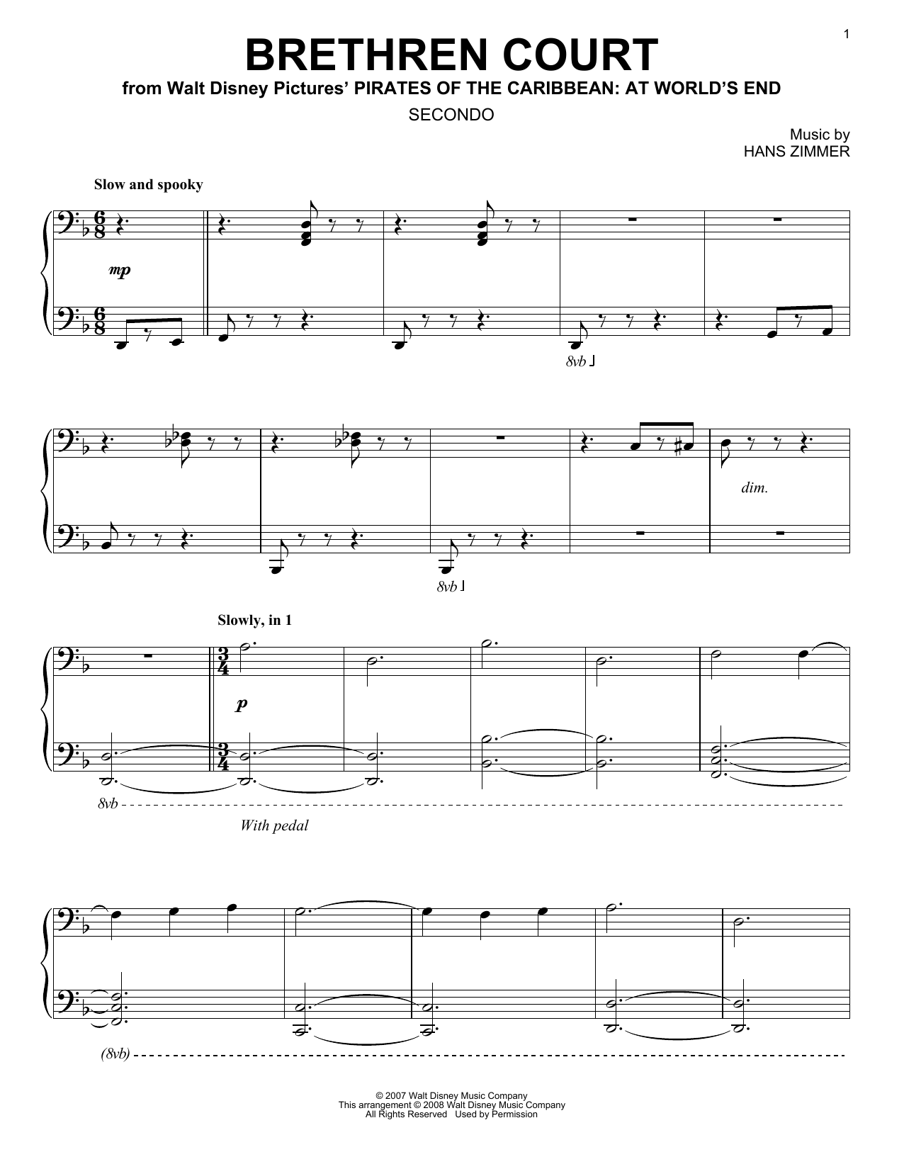 Download Hans Zimmer Brethren Court (from Pirates Of The Caribbean: At World's End) (arr. Carol Klose Sheet Music and learn how to play Piano Duet PDF digital score in minutes