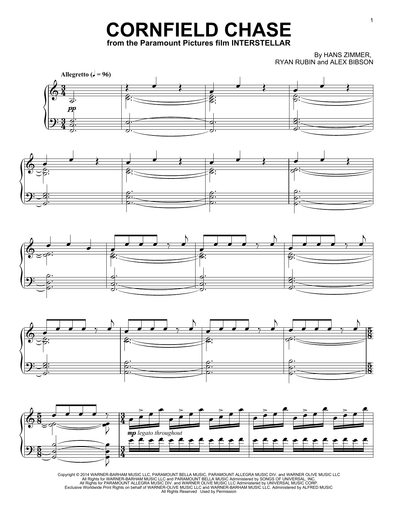 Download Hans Zimmer Cornfield Chase (from Interstellar) Sheet Music and learn how to play Piano Solo PDF digital score in minutes