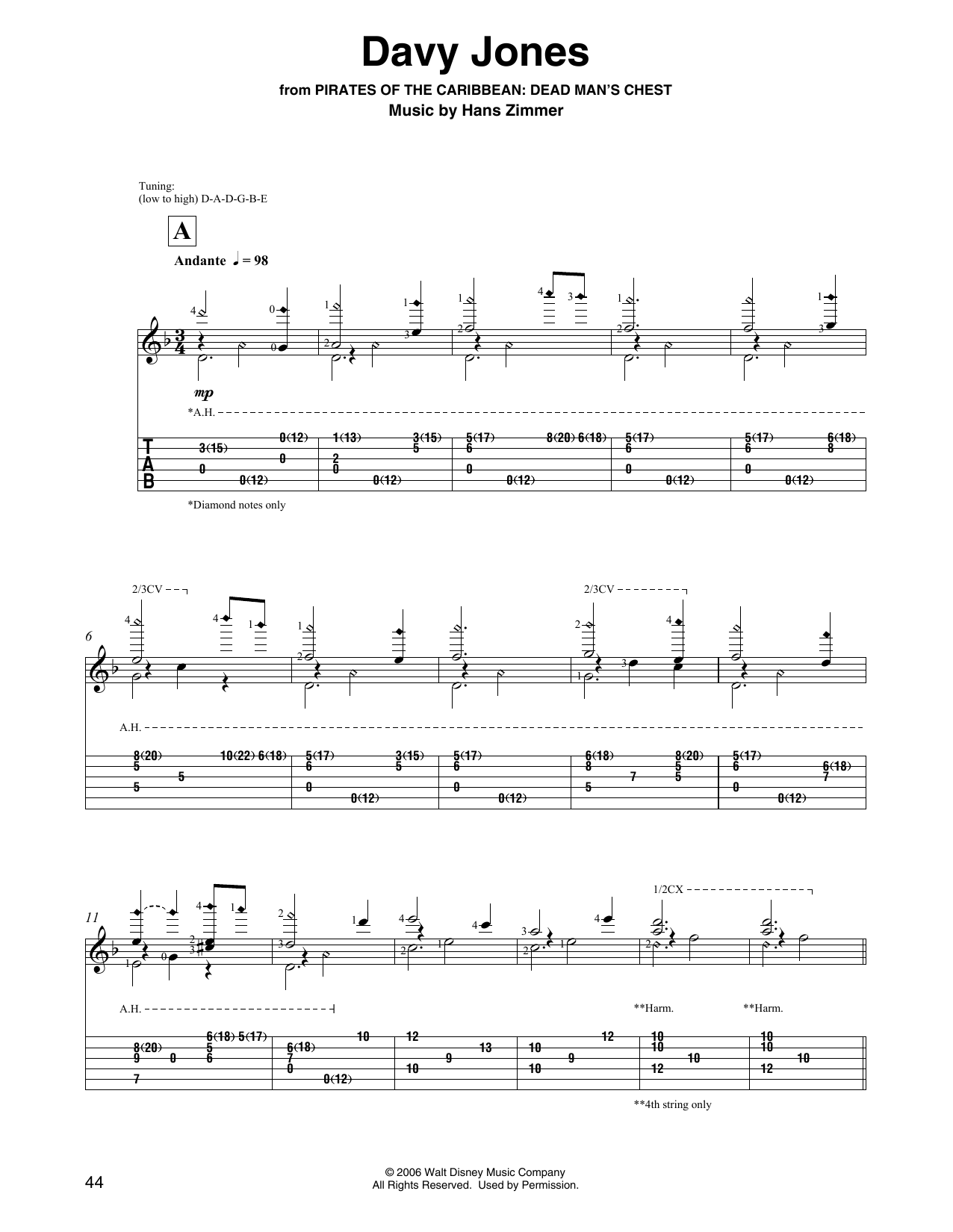 Download Hans Zimmer Davy Jones (from Pirates Of The Caribbean: Dead Man's Chest) Sheet Music and learn how to play Solo Guitar PDF digital score in minutes