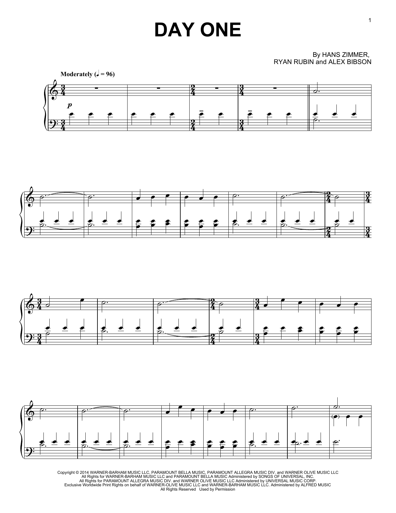 Download Hans Zimmer Day One (from Interstellar) Sheet Music and learn how to play Piano Solo PDF digital score in minutes