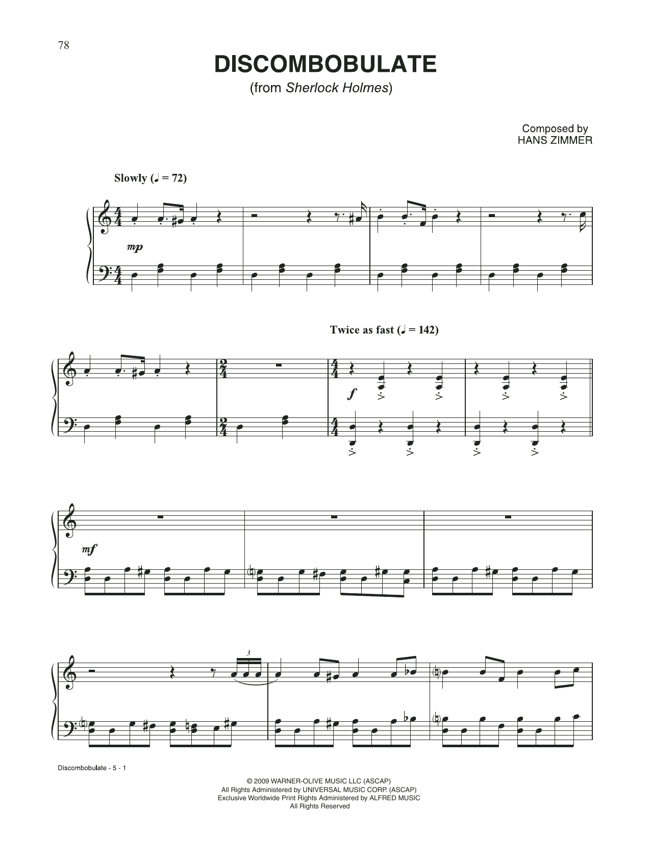 Download Hans Zimmer Discombobulate (from Sherlock Holmes) Sheet Music and learn how to play Piano Solo PDF digital score in minutes