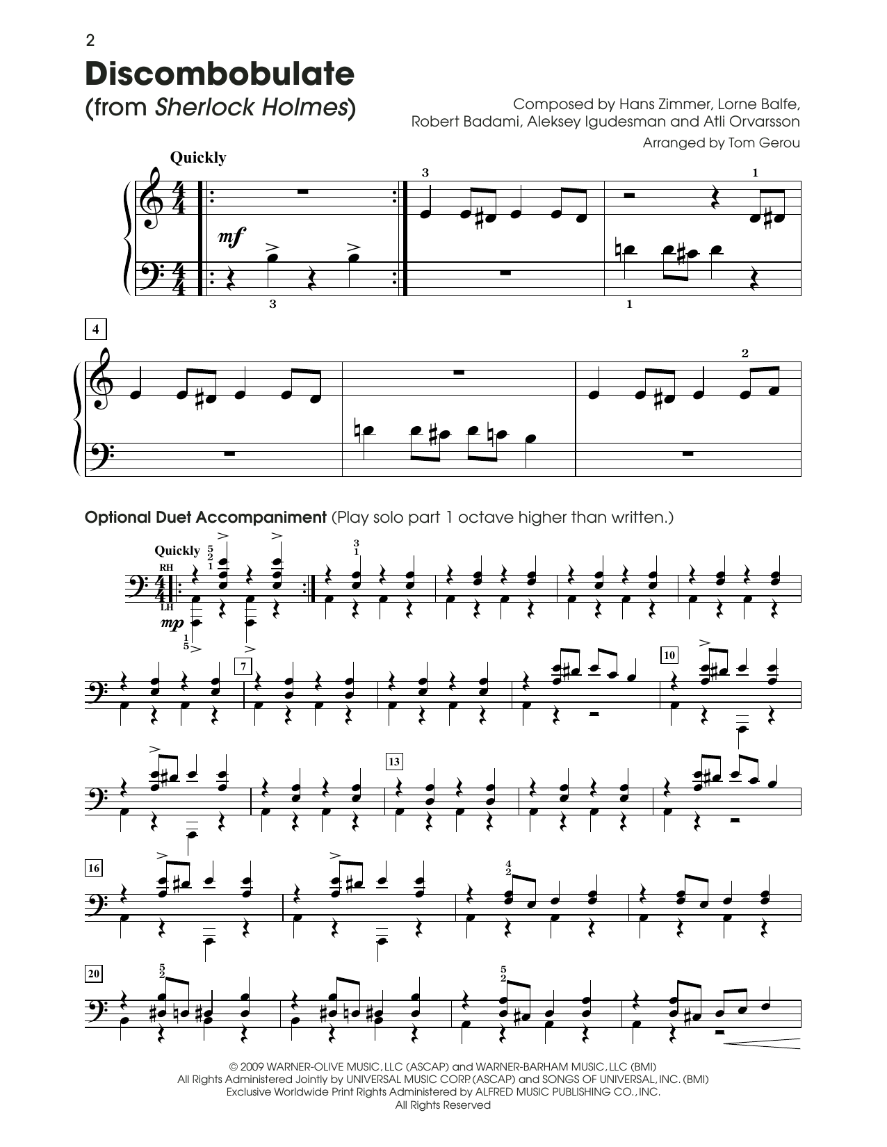 Download Hans Zimmer Discombobulate (Theme from Sherlock Holmes) (arr. Tom Gerou) Sheet Music and learn how to play 5-Finger Piano PDF digital score in minutes