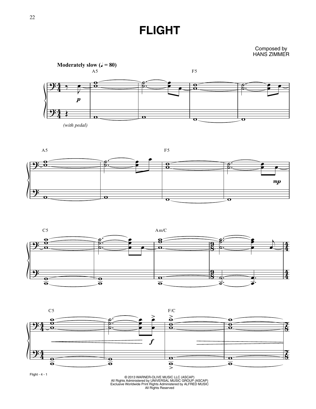 Download Hans Zimmer Flight (from Man Of Steel) Sheet Music and learn how to play Piano Solo PDF digital score in minutes