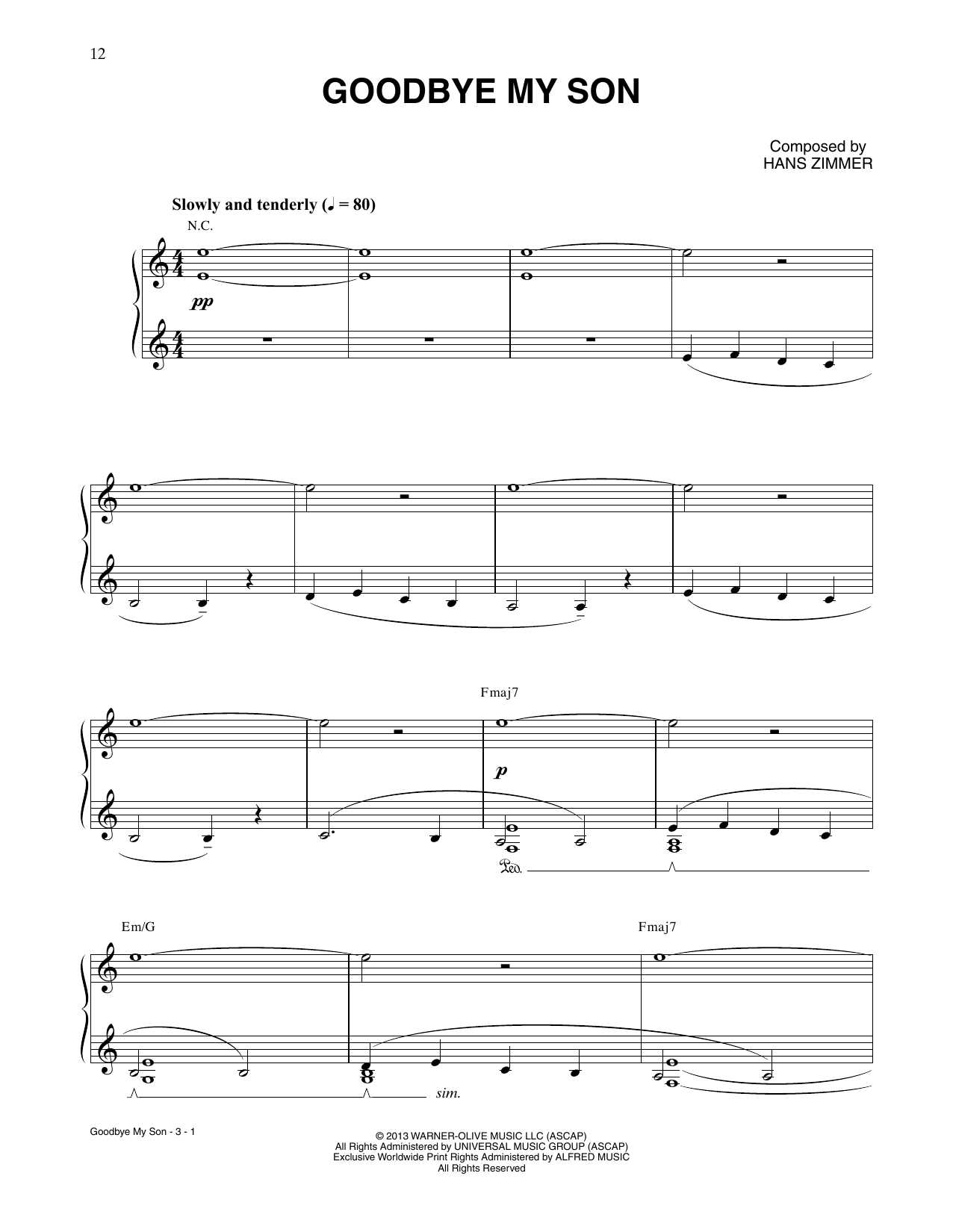 Download Hans Zimmer Goodbye My Son (from Man Of Steel) Sheet Music and learn how to play Piano Solo PDF digital score in minutes