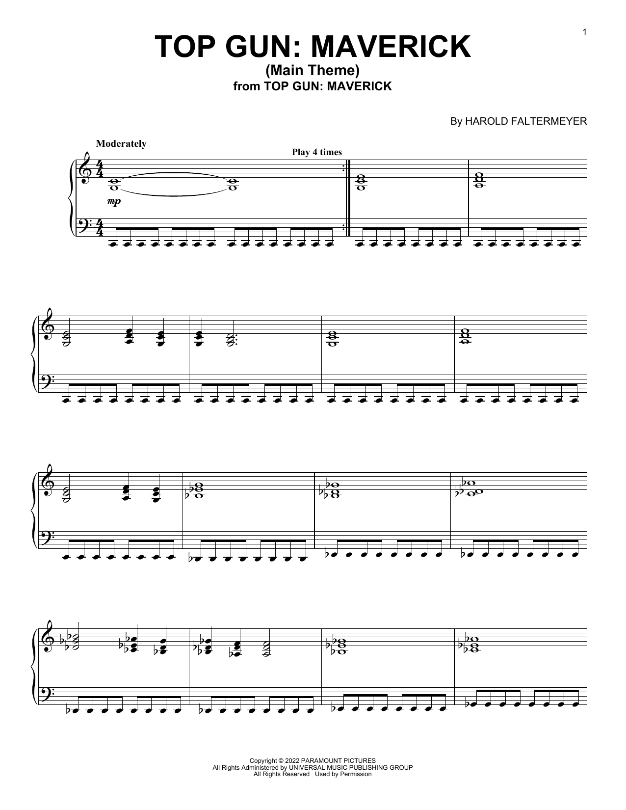 Download Hans Zimmer, Harold Faltermeyer, Lady Gaga & Lorne Balfe Top Gun: Maverick (Main Theme) Sheet Music and learn how to play Piano Solo PDF digital score in minutes