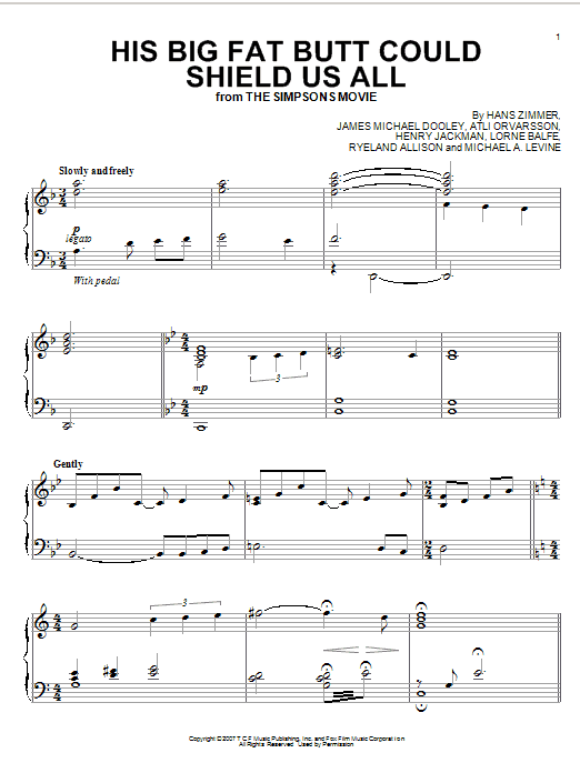 Download Hans Zimmer His Big Fat Butt Could Shield Us All Sheet Music and learn how to play Piano PDF digital score in minutes
