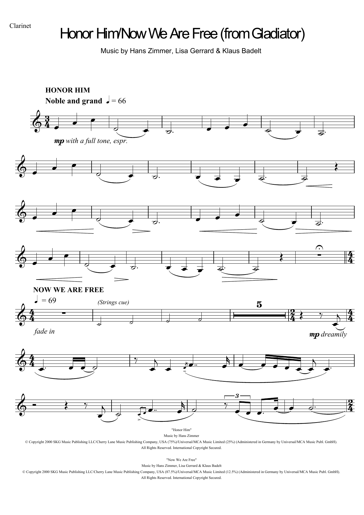 Download Hans Zimmer Honor Him/Now We Are Free (from Gladiator) Sheet Music and learn how to play Flute PDF digital score in minutes