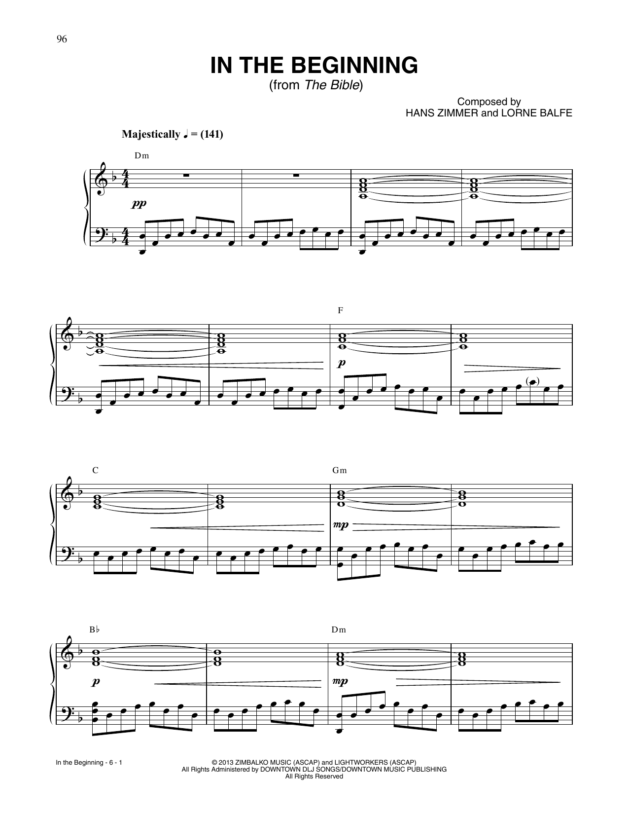 Download Hans Zimmer In The Beginning (from The Bible) Sheet Music and learn how to play Piano Solo PDF digital score in minutes