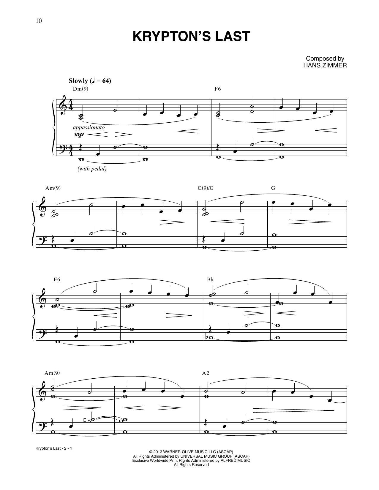 Download Hans Zimmer Krypton's Last (from Man Of Steel) Sheet Music and learn how to play Piano Solo PDF digital score in minutes