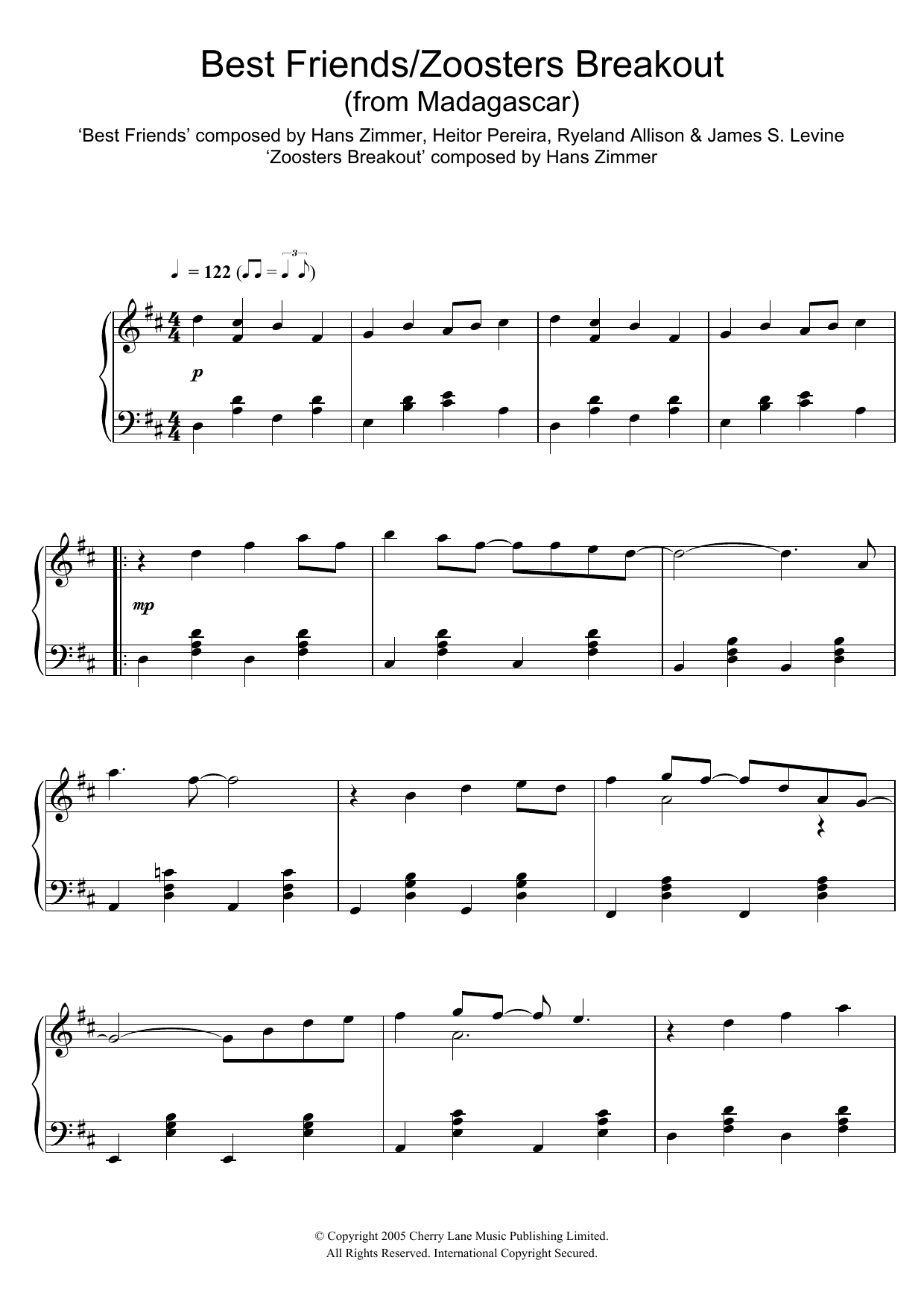 Download Hans Zimmer Madagascar (Best Friends/Zoosters Breakout) Sheet Music and learn how to play Piano PDF digital score in minutes