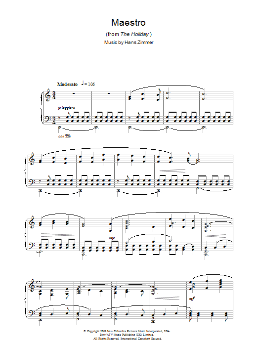 Download Hans Zimmer Maestro (from The Holiday) Sheet Music and learn how to play Piano Solo PDF digital score in minutes
