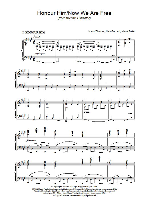 Download Hans Zimmer Honour Him/Now We Are Free (from Gladiator) Sheet Music and learn how to play Piano PDF digital score in minutes