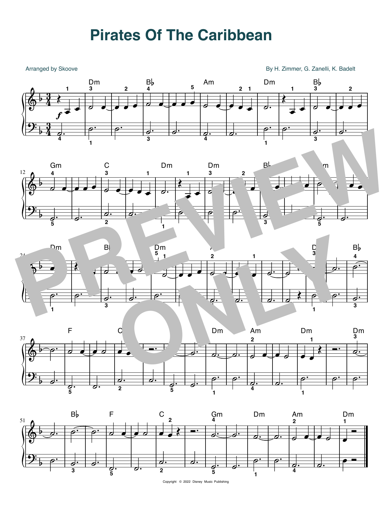 Download Hans Zimmer Pirates Of The Caribbean (arr. Skoove) Sheet Music and learn how to play Easy Piano PDF digital score in minutes