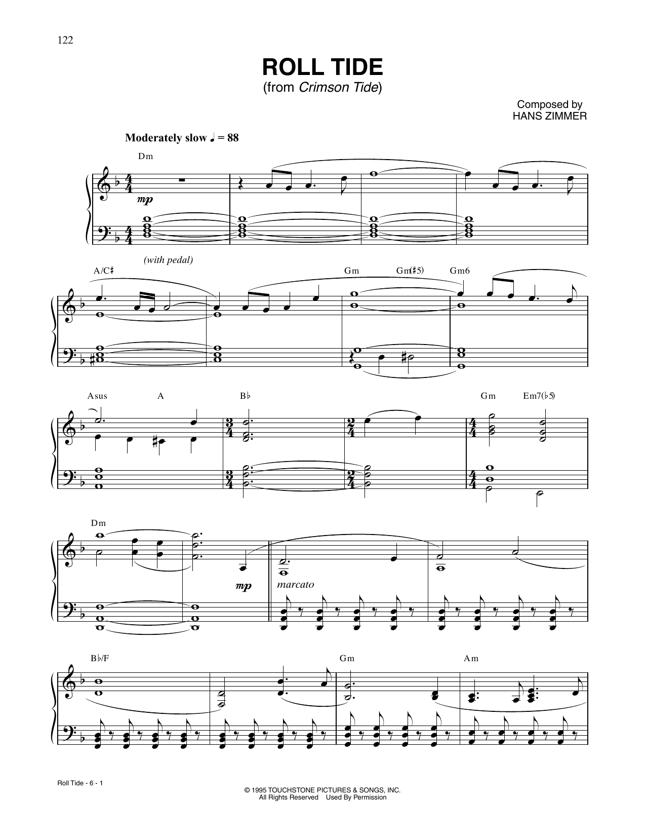 Download Hans Zimmer Roll Tide (from Crimson Tide) Sheet Music and learn how to play Piano Solo PDF digital score in minutes