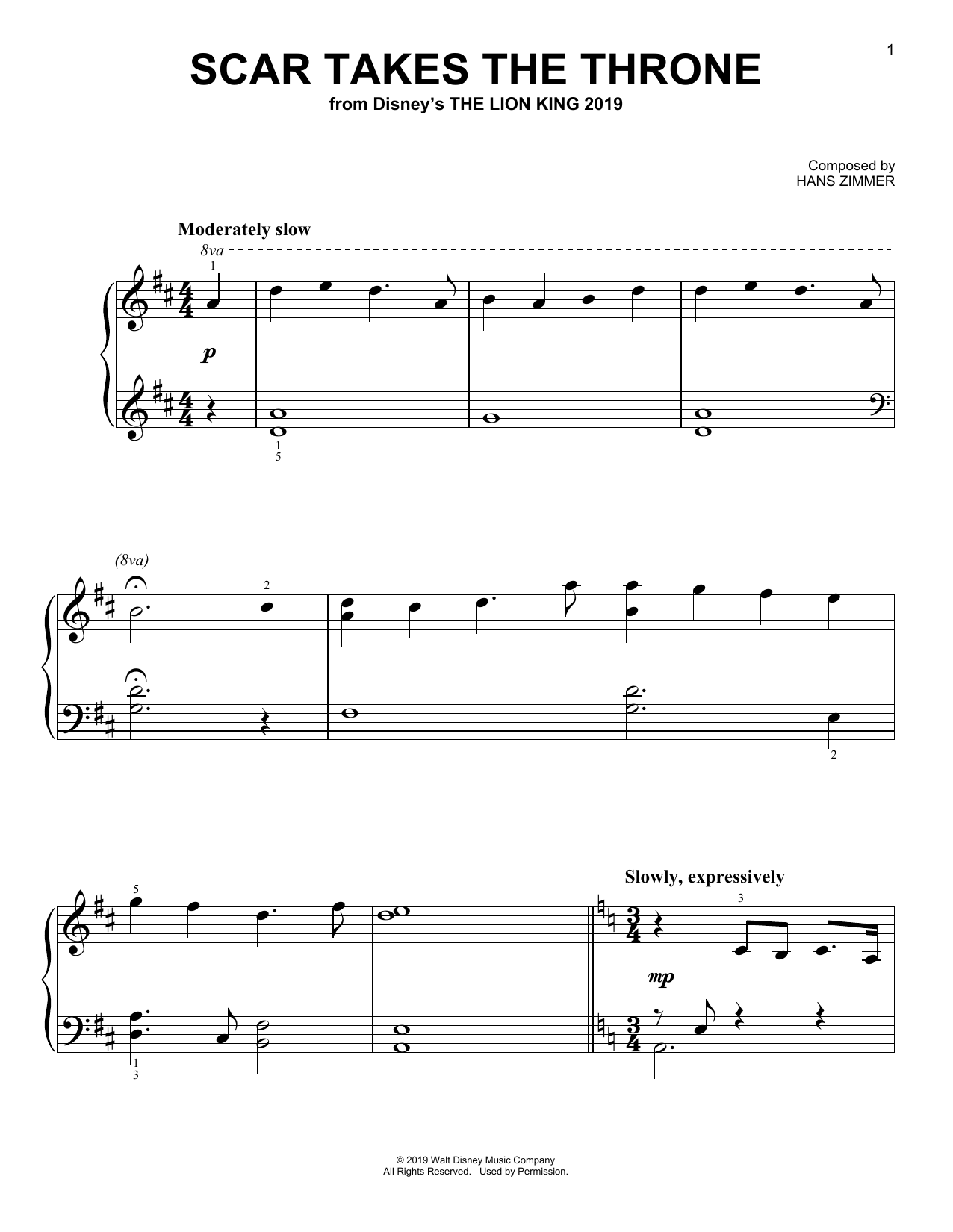 Download Hans Zimmer Scar Takes The Throne (from The Lion King 2019) Sheet Music and learn how to play Easy Piano PDF digital score in minutes
