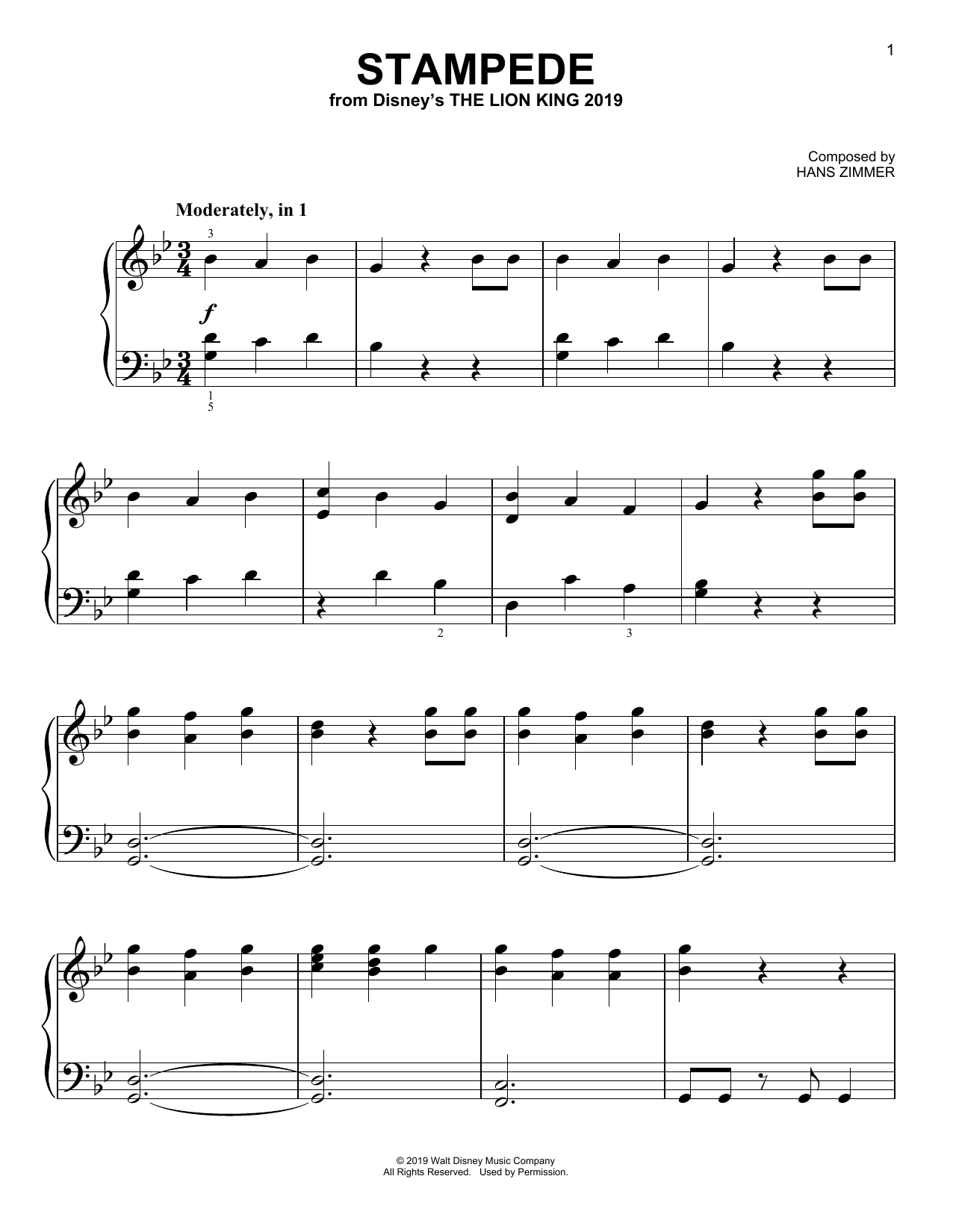 Download Hans Zimmer Stampede (from The Lion King 2019) Sheet Music and learn how to play Piano Solo PDF digital score in minutes
