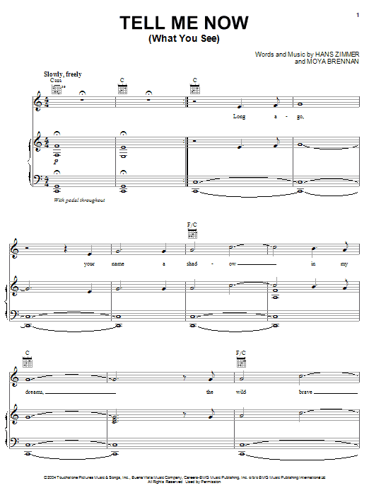 Download Hans Zimmer Tell Me Now (What You See) (from King Arthur) Sheet Music and learn how to play Piano PDF digital score in minutes