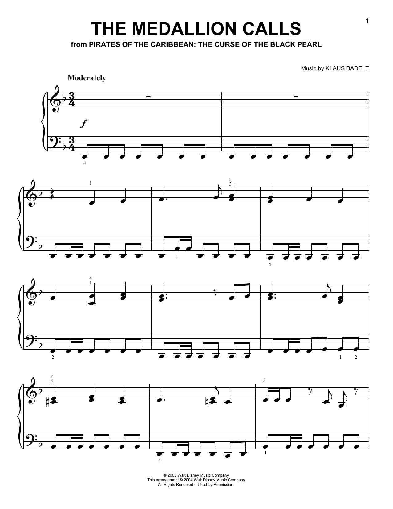 Download Hans Zimmer The Medallion Calls Sheet Music and learn how to play Easy Piano PDF digital score in minutes