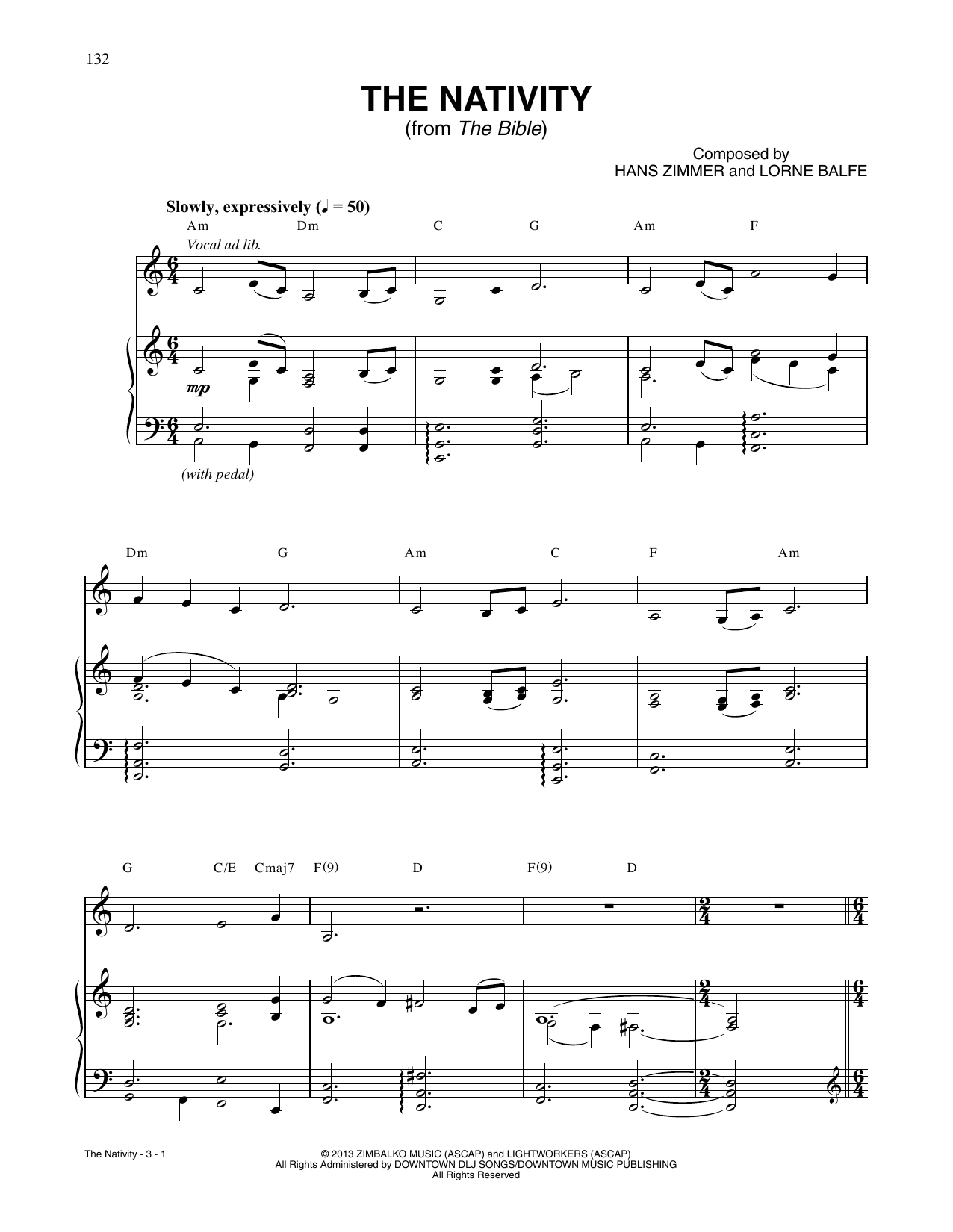 Download Hans Zimmer The Nativity (from The Bible) Sheet Music and learn how to play Piano Solo PDF digital score in minutes