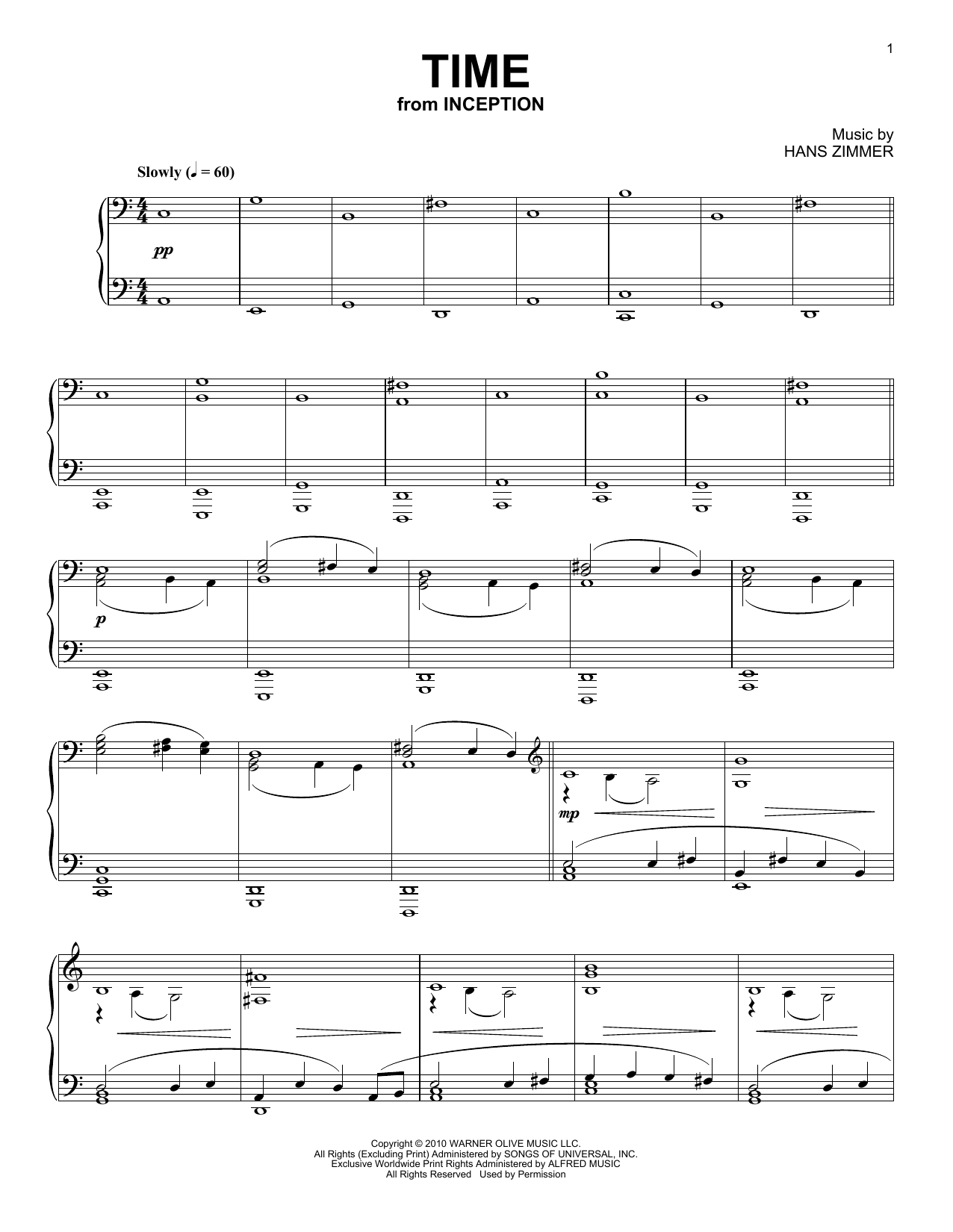 Download Hans Zimmer Time (from Inception) Sheet Music and learn how to play Piano Solo PDF digital score in minutes