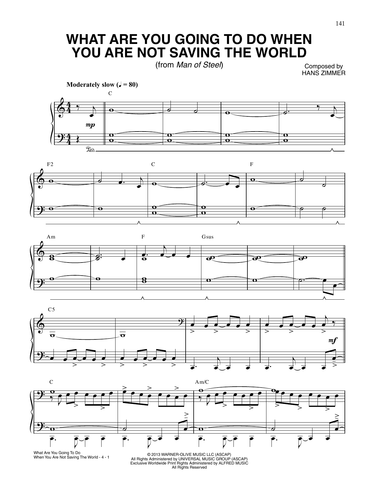 Download Hans Zimmer What Are You Going To Do When You Are Not Saving The World? (from Man Of Steel) Sheet Music and learn how to play Piano Solo PDF digital score in minutes