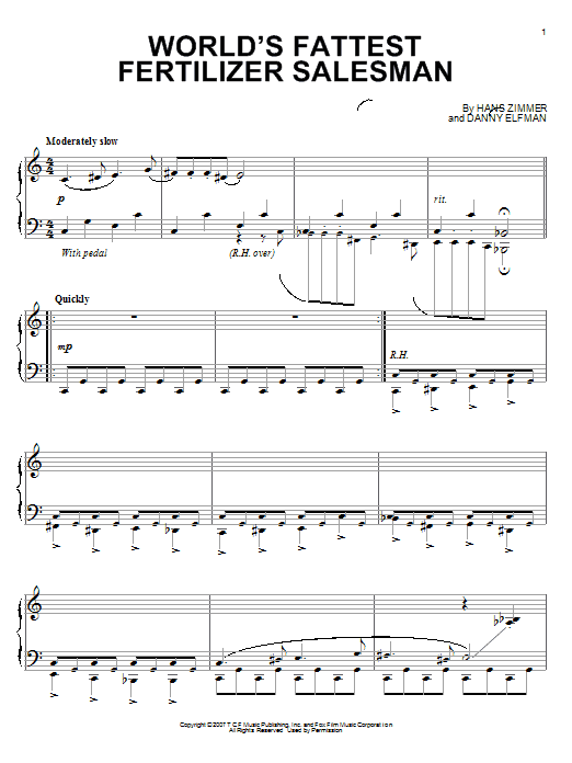 Download Hans Zimmer World's Fattest Fertilizer Salesman Sheet Music and learn how to play Piano PDF digital score in minutes
