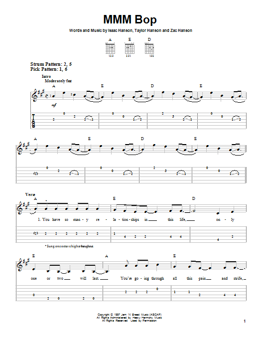 Download Hanson MMM Bop Sheet Music and learn how to play Easy Piano PDF digital score in minutes