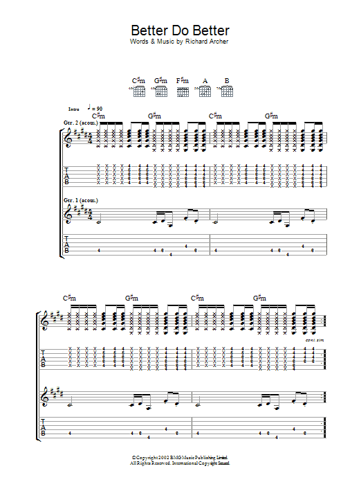 Download Hard-Fi Better Do Better Sheet Music and learn how to play Guitar Tab PDF digital score in minutes