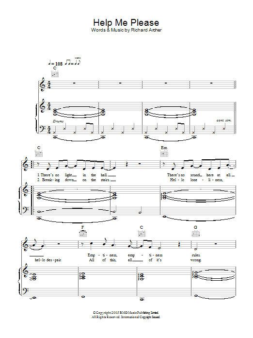 Download Hard-Fi Help Me Please Sheet Music and learn how to play Piano, Vocal & Guitar PDF digital score in minutes