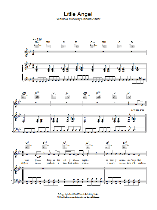 Download Hard-Fi Little Angel Sheet Music and learn how to play Piano, Vocal & Guitar PDF digital score in minutes