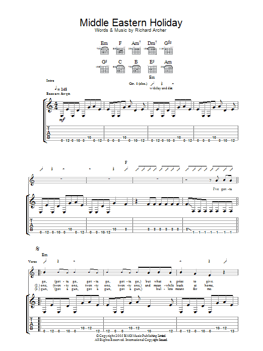 Download Hard-Fi Middle Eastern Holiday Sheet Music and learn how to play Guitar Tab PDF digital score in minutes