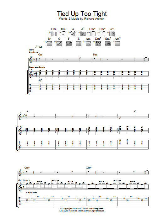 Download Hard-Fi Tied Up Too Tight Sheet Music and learn how to play Guitar Tab PDF digital score in minutes