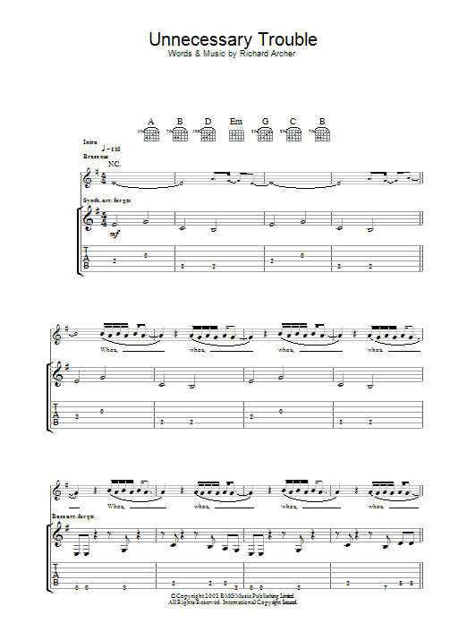 Download Hard-Fi Unnecessary Trouble Sheet Music and learn how to play Guitar Tab PDF digital score in minutes